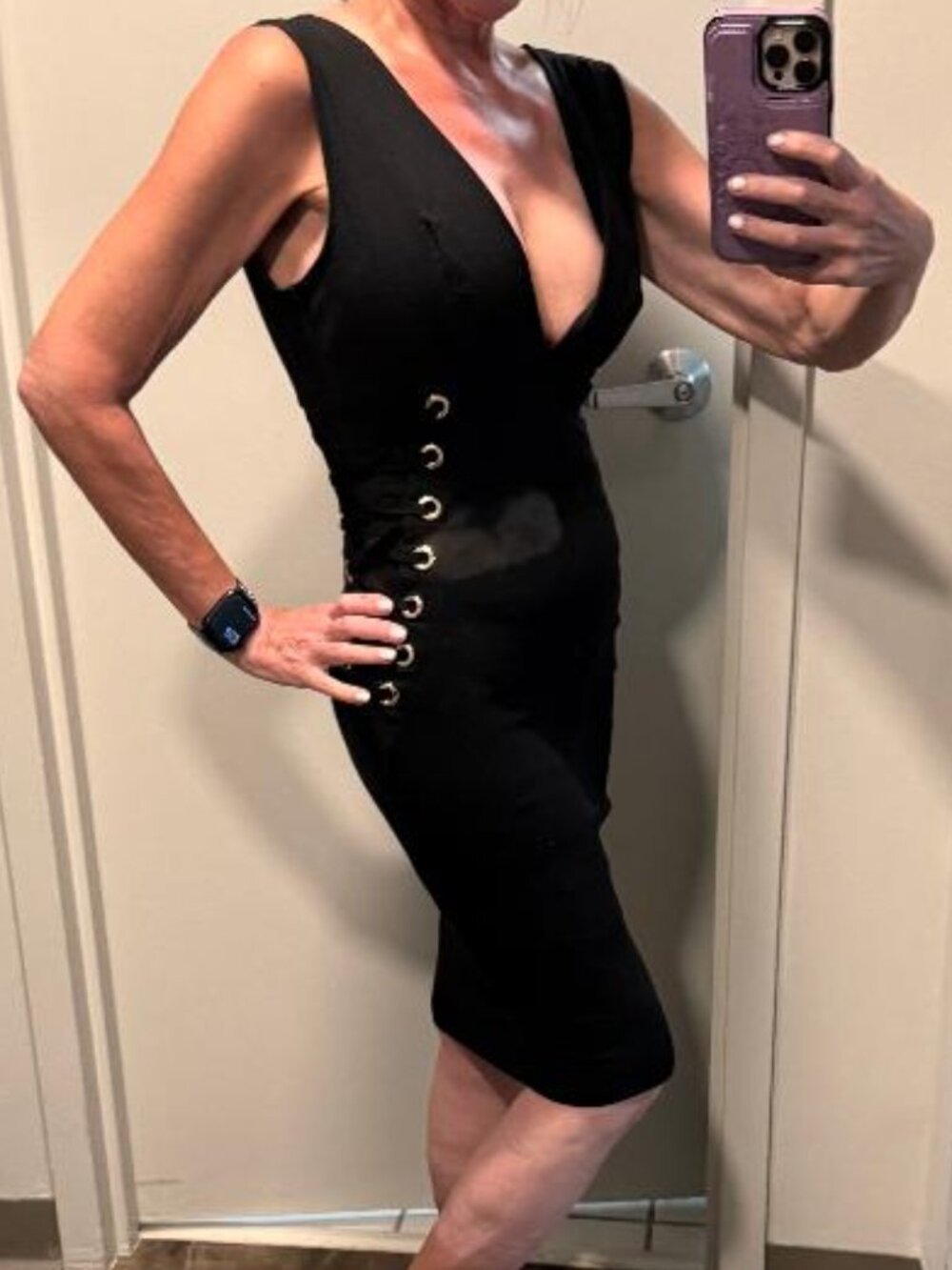 IRIS Black Lace-Up Side Bodycon Midi Dress Size M NWOT - Picture 2 of 4